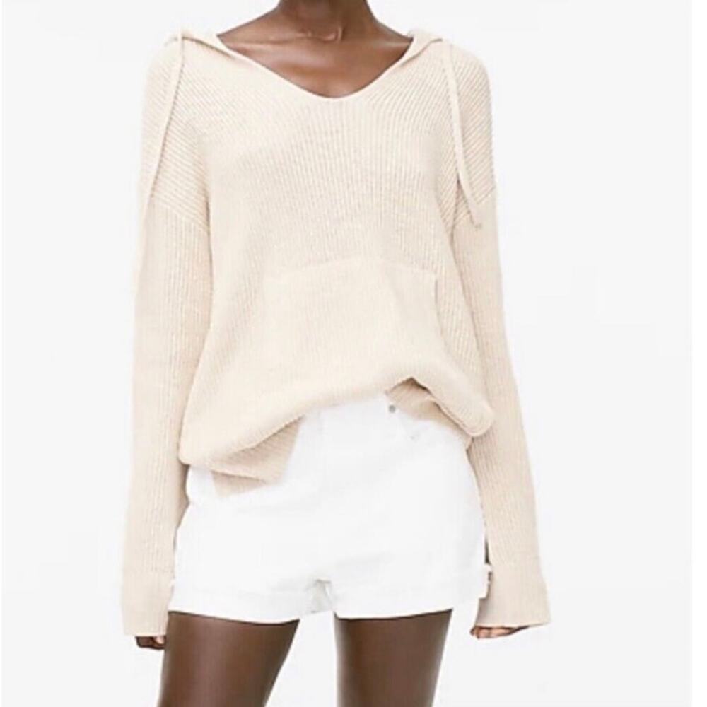 Womens Sigrid Olsen Slouchy Hooded Linen Cotton Sweater Spring Summer Large